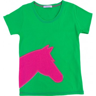 Green with hot pink horse