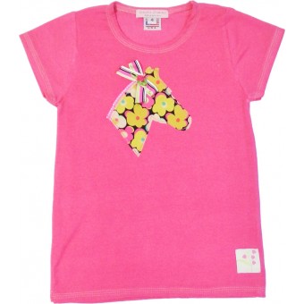 Pink tee with yellow horse appliqué 