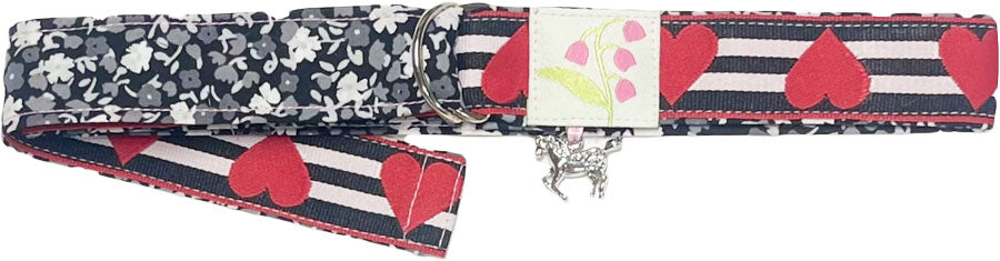 Red Hearts Floral Stripe
